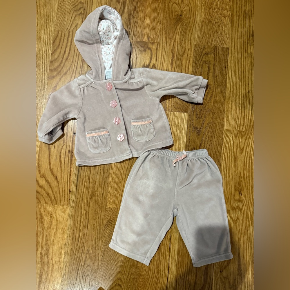 Floral Lined Baby Hoodie and Pants Set